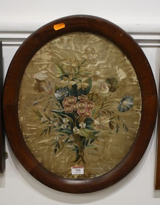 Lot 795 - A 19th century silk panel embroidered as a...