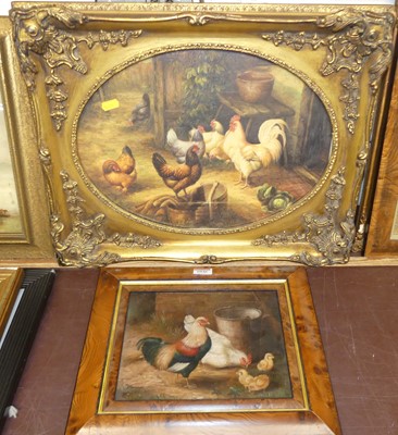 Lot 1046 - After Edgar Hunt - Chickens in a farmyard,...