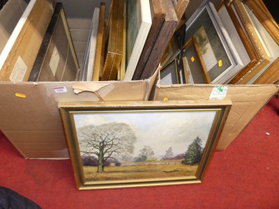 Lot 1088 - Two boxes of assorted pictures and prints,...