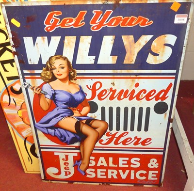 Lot 1098 - A printed tin advertising sign for Jeep Sales...