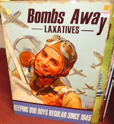 Lot 1101 - A printed tin advertising sign for Bombs Away...