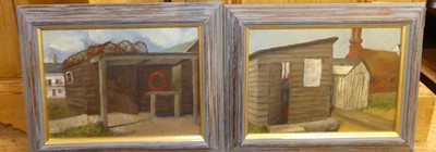 Lot 1110 - Arthur Oldham - Pair; Fisherman's huts at...