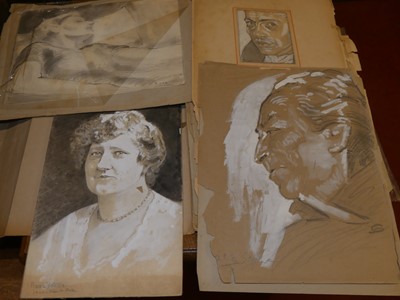 Lot 1116 - A folio of assorted portrait sketches in...