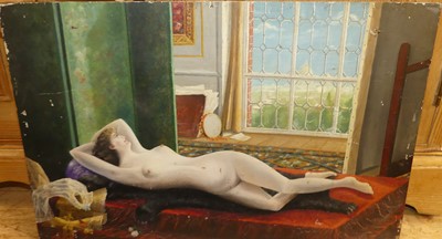 Lot 1123 - J. Conteman - Female nude, oil on panel,...
