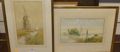 Lot 1066 - Frederick J Marjoram - Windmill on the Broads,...