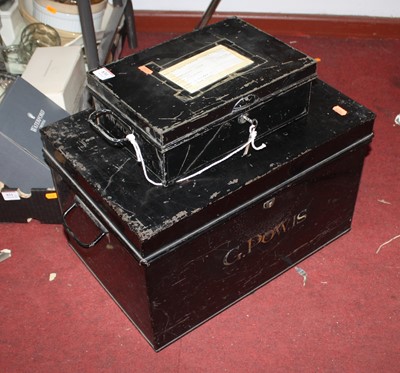Lot 830 - A collection of three steel deed boxes