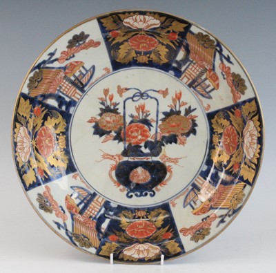 Lot 2282 - A Japanese Imari porcelain charger, 18th...