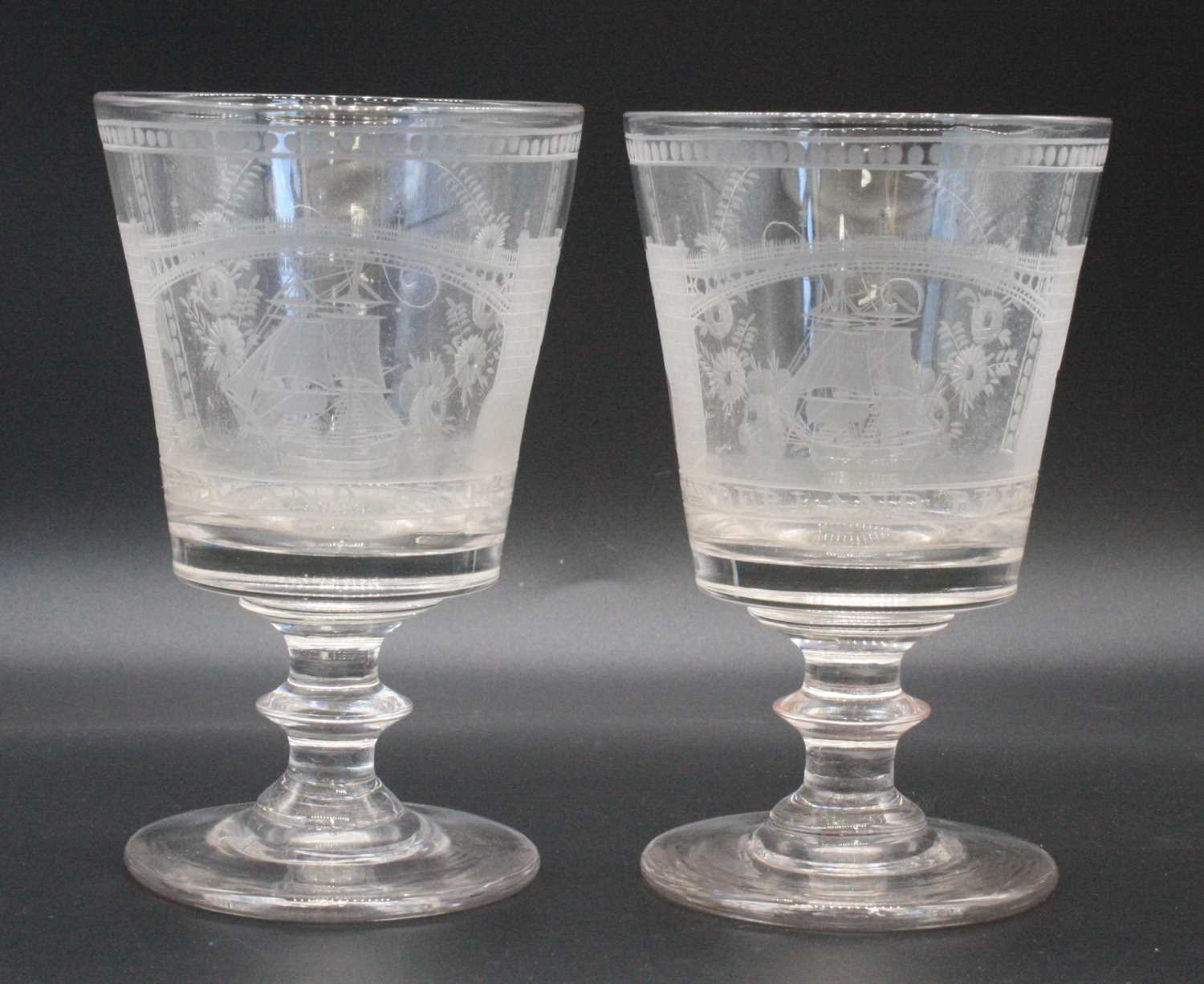 Lot 2076 - A pair of glass rummers, early 19th century,...