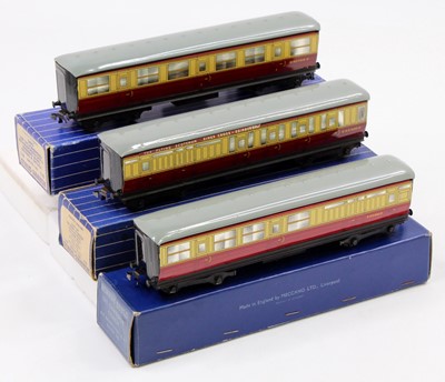 Lot 434 - Three Hornby-Dublo D11 tinplate coaches,...