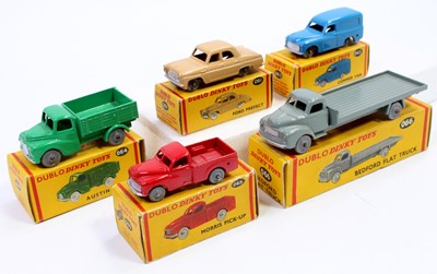 Lot 446 - Five Dublo Dinky Toys, all smooth grey wheels:...