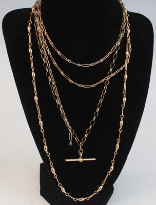 Lot 2692 - A 9ct gold bar and oval link necklace, length...