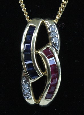 Lot 2245 - A modern 9ct gold, sapphire, ruby and diamond...