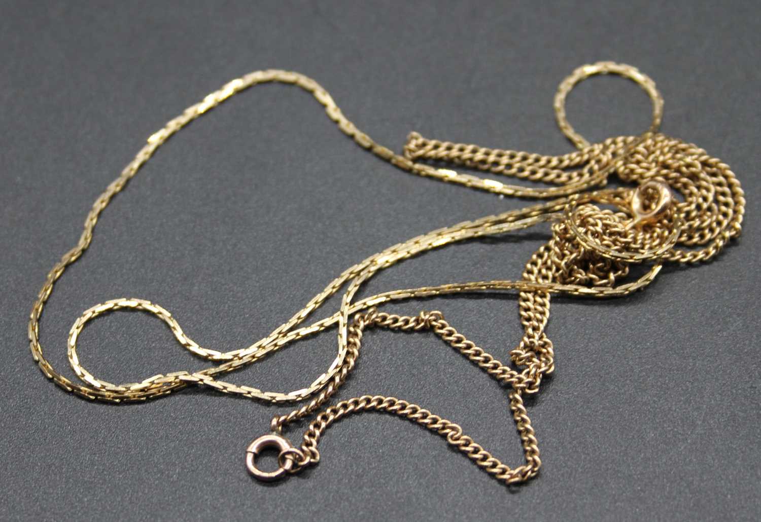 Lot 425 Two modern 9ct gold fine link neck chains