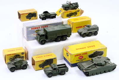 Lot 1214 - Dinky Toys boxed military group of 7, with...