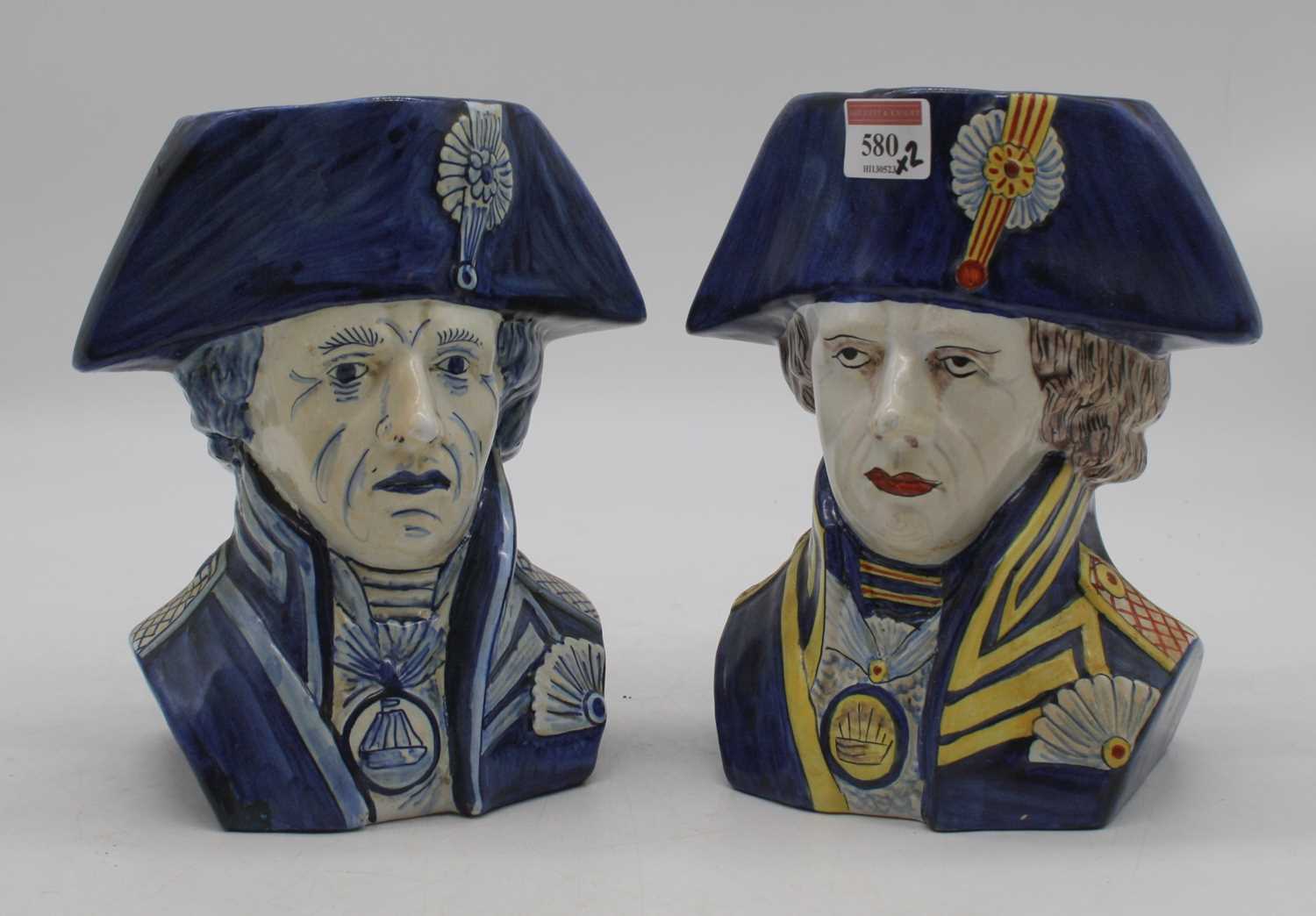 Lot 580 - A Delft jug in the form of Lord Nelson, h.21cm;...
