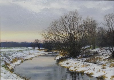 Lot 237 - Peter Barker (b.1954) - Winter Glow, oil on...