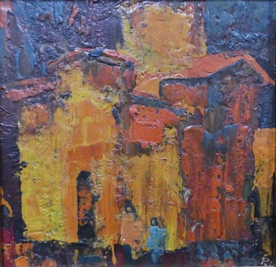 Lot 203 - Peter Nikolov - Red House, palette knife oil...