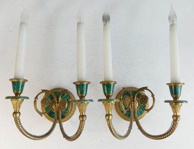 Lot 2251 - A pair of French gilt bronze and malachite...