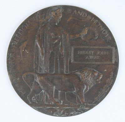 Lot 555 - A WW I bronze memorial plaque, naming Hedley...