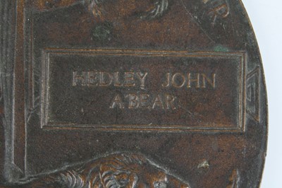 Lot 555 - A WW I bronze memorial plaque, naming Hedley...