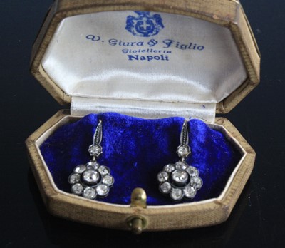 Lot 2180 - A pair of yellow and white metal diamond...