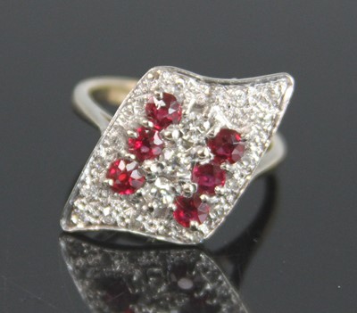 Lot 2157 - A yellow and white metal, ruby and diamond...