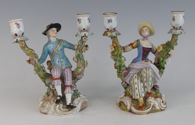Lot 2060 - A pair of Meissen porcelain figural twin...