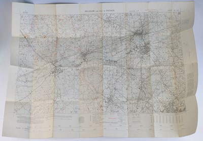Lot 573 - A collection of WW I linen backed maps, Trench...