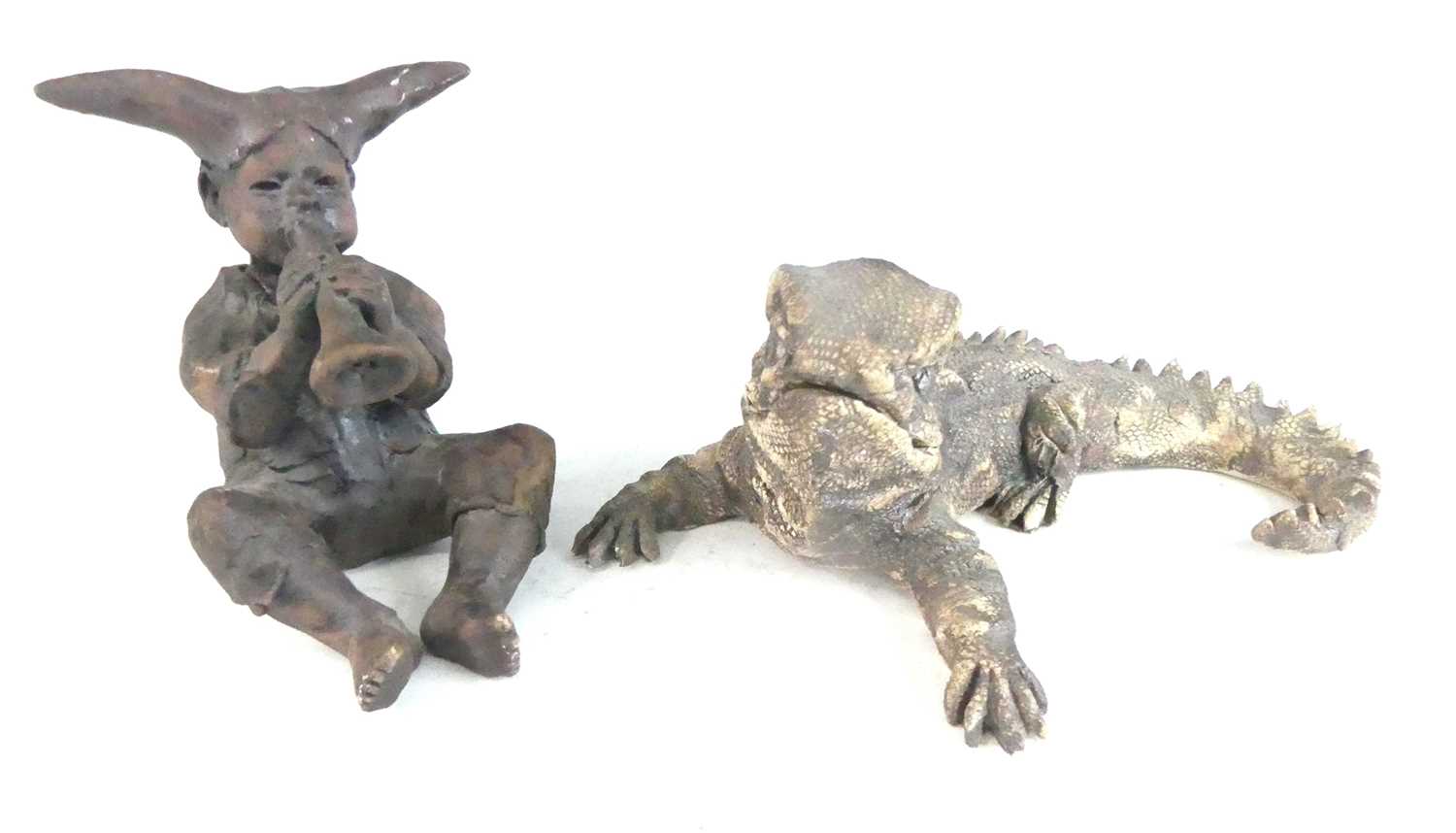 Lot 40 - A studio pottery model of a basking lizard,...