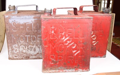 Lot 3045 - A pair of Shell red pained metal fuel cans,...