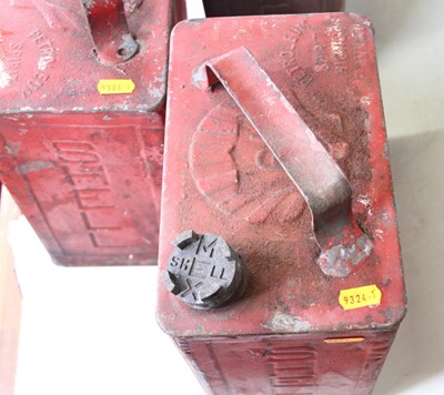Lot 3045 - A pair of Shell red pained metal fuel cans,...