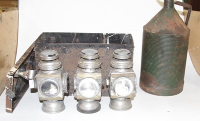 Lot 3041 - A cased set of three lamps, sundry oil cans, a...