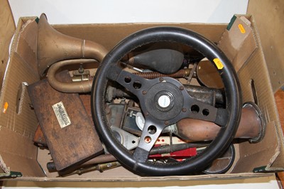 Lot 3035 - Vintage car parts, to include brass horn,...