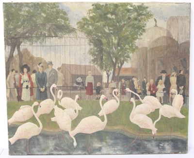 Lot 197 - Early British School - Flamingoes in the Zoo,...