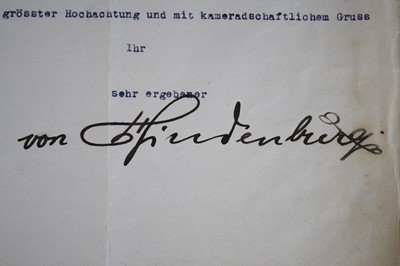 Lot 728 - Paul Von Hindenburg, (1847-1934), a typed...