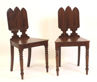 Lot 2422 - A pair of early Victorian mahogany hall chairs,...