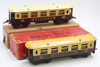 Lot 286 - Two Hornby No.2 Pullman coaches, brown & cream,...