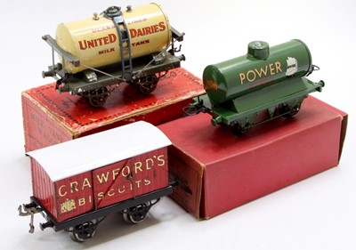 Lot 299 - Three Hornby 0-gauge wagons: United Dairies...