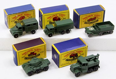 Lot 1346 - Matchbox Lesney military boxed group of 5...