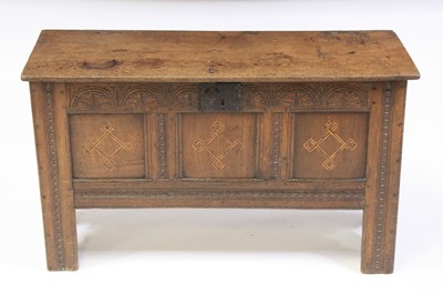 Lot 2394 - A circa 1700 joined oak three-panel...