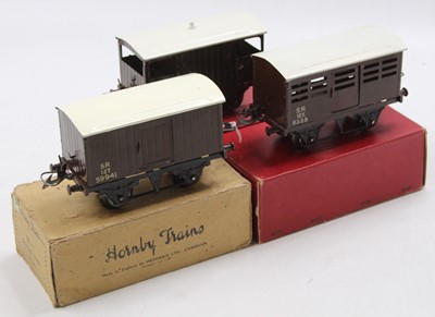 Lot 239 - Three post-war Hornby 0-gauge 4-wheel wagons,...