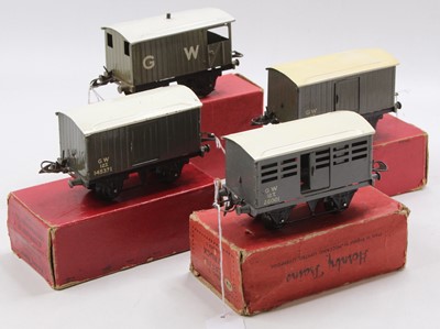 Lot 241 - Four Hornby 0-gauge 4-wheel GW wagons, all...