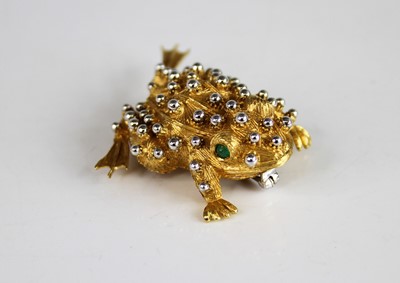 Lot 2176 - A yellow and white metal toad brooch, with...