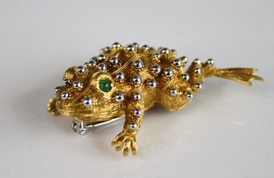 Lot 2176 - A yellow and white metal toad brooch, with...