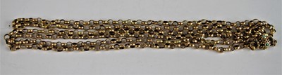 Lot 2169 - A yellow metal engraved oval belcher link long...