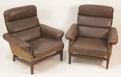 Lot 292 - A pair of 1960s Danish chocolate brown leather,...