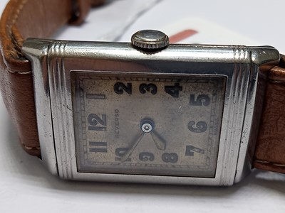 Lot 2209 - A gent's 1930s steel cased Reverso wristwatch,...