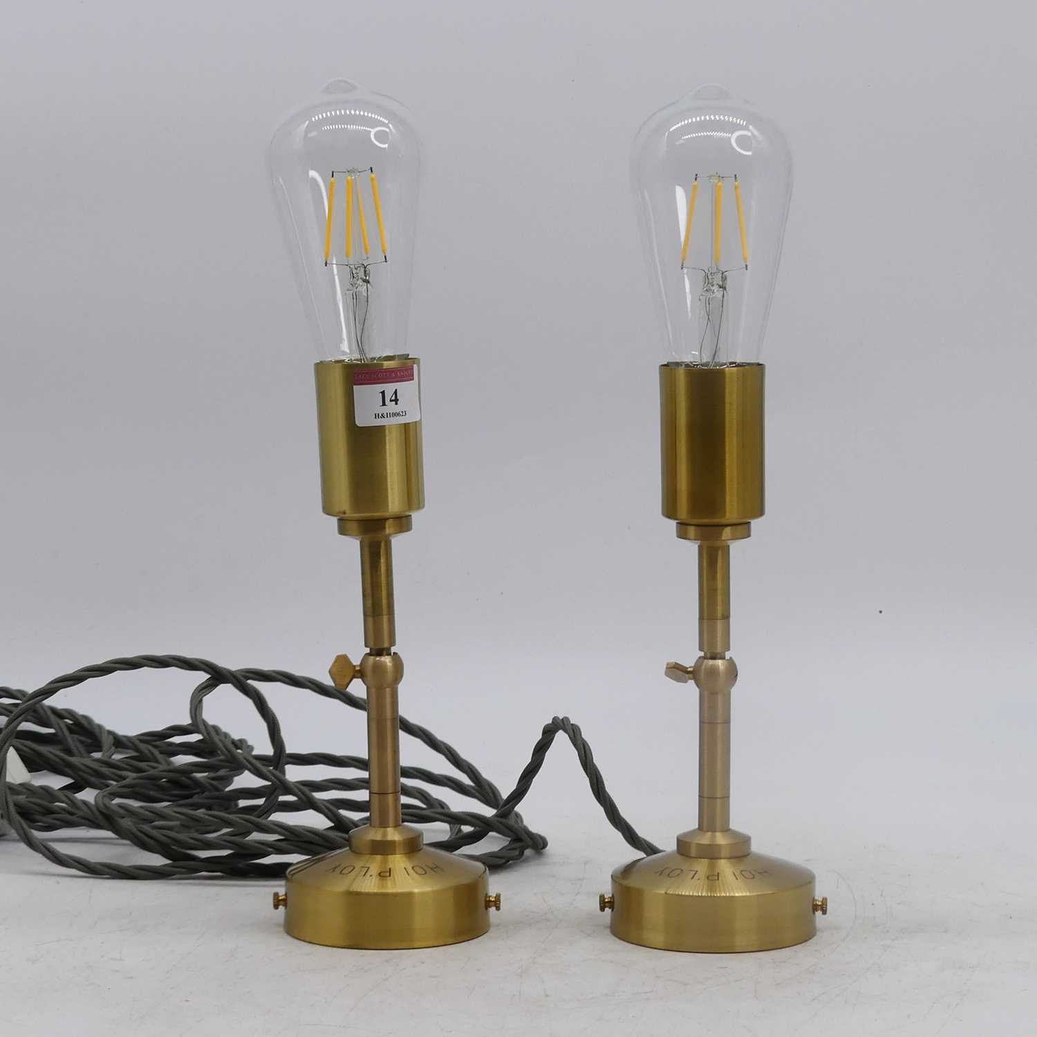 Lot 14 - A pair of modern brass adjustable table lamps,...