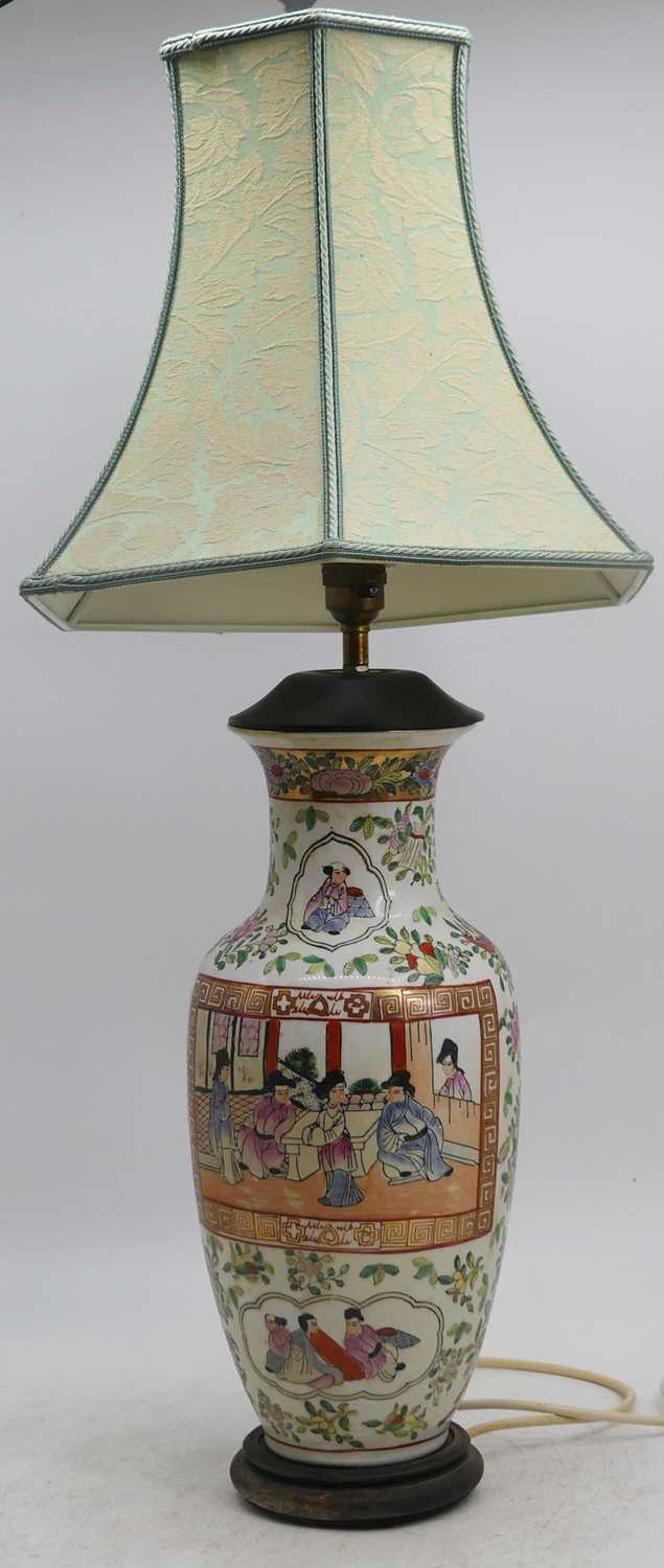 Lot 20 - A Chinese porcelain table lamp, enamel...