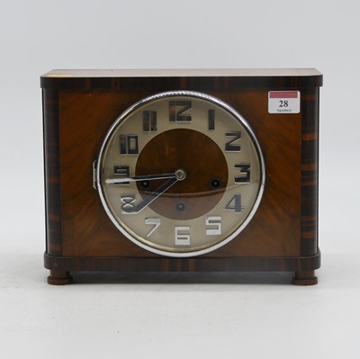 Lot 28 - An Art Deco walnut cased 8-day mantel clock,...